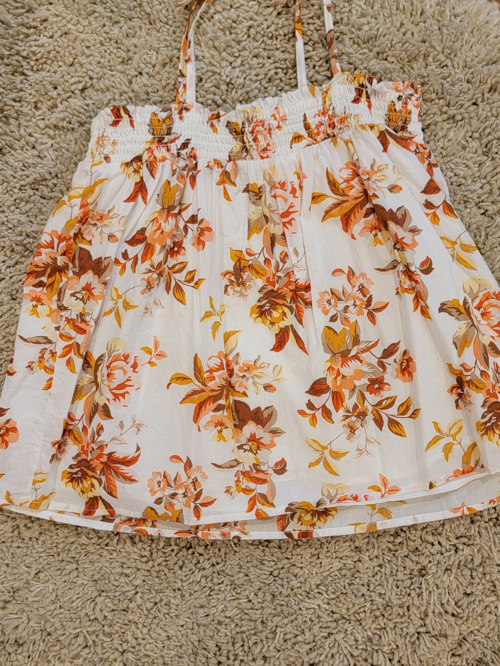 Girl’s White Floral Smocked Top
